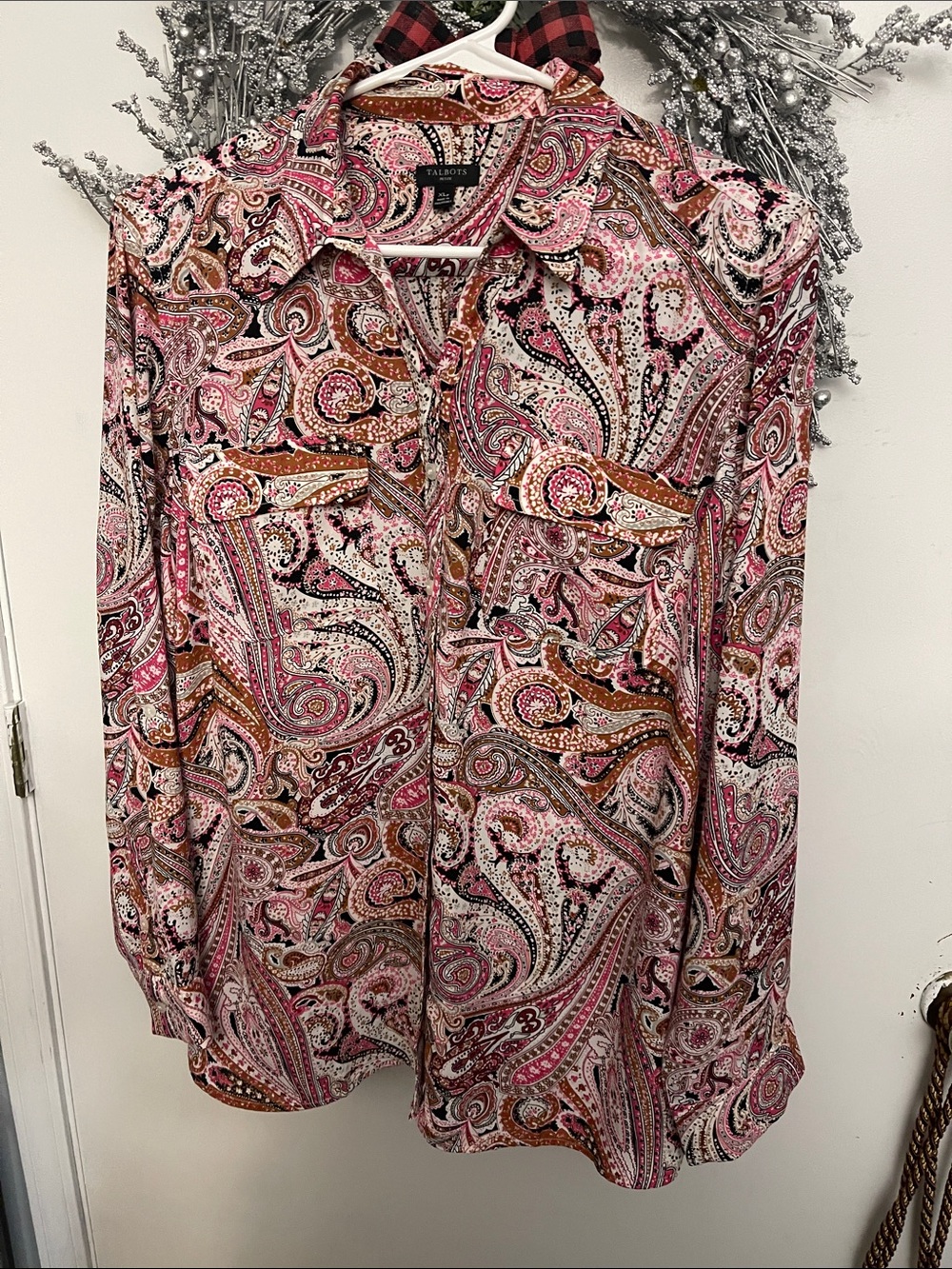 Talbots Pink Paisley-Print Button Down Shirt